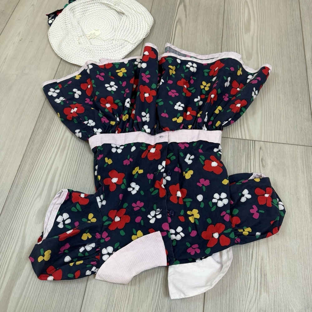 Vintage Baby Girl Baby Togs 3T Navy Floral Dress With Hat READ - Picture 9 of 11